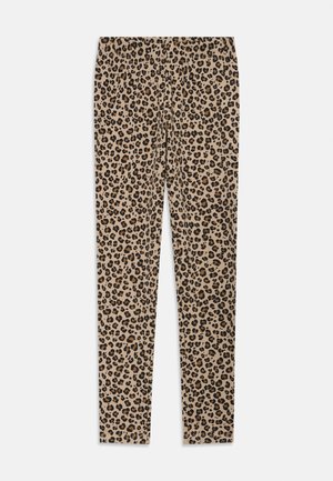 Leggings cu imprimeu leopard dintr-un material bej cu o textură netedă. Au un talie elastică și un design slim-fit.