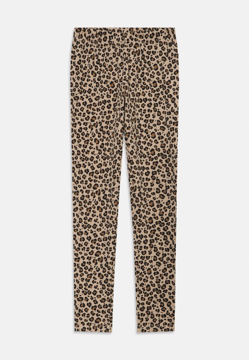 Leggins leopardikuvioissa beigen värisessä kankaassa, joka on sileäpintainen. Varustettu joustavalla vyötärönauhalla ja kapealla leikkauksella.