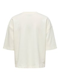 T-shirt blanc uni oversize à manches courtes avec un col rond, vu de dos sur fond blanc.