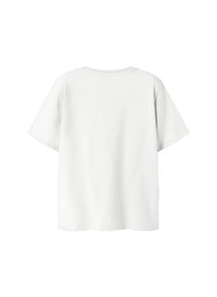 T-shirt blanc uni à manches courtes et col rond, vu de dos sur un fond blanc.