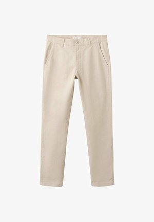 Beige chino's gemaakt van katoen, met een slim fit, twee zijzakken en een knoopsluiting. Zachte textuur met een lichtgewicht ontwerp.