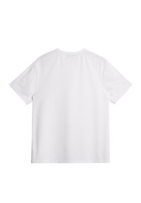 T-shirt bianco a maniche corte realizzato in tessuto morbido. Presenta un collo rotondo e una vestibilità comoda, con dettagli minimi e senza loghi visibili.