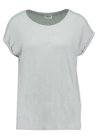 Ljusgrå t-shirt med kort ärm och rundad halsringning, något lös passform och rullade ärmslut. Mjuk textur och minimal sömnadsdetaljering.