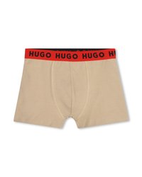 Μπεζ ανδρικά μπόξερ με κόκκινη ελαστική ζώνη στη μέση με επαναλαμβανόμενο μαύρο λογότυπο "HUGO".