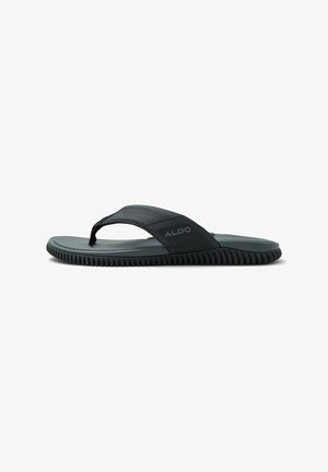 Zwarte flip-flop sandaal met een gestructureerde band, een gevoerde binnenzool en een geribbelde zool voor grip. Met het 'ALDO' merk op de zijkant.