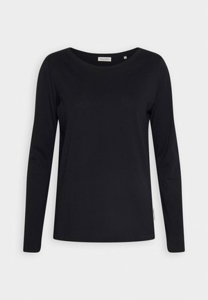 Czarna koszulka z długim rękawem z okrągłym dekoltem i metką z boku. Wykonana z gładkiego bawełnianego materiału w regularnym kroju.