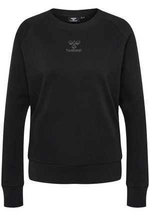 Zwarte sweatshirt van zachte stof, met een ronde halslijn, geribbelde manchetten en een subtiele logo op de borst.
