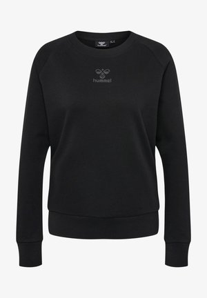 Zwarte sweatshirt van zachte stof, met een ronde halslijn, geribbelde manchetten en een subtiele logo op de borst.