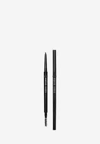 Crayon à sourcils noir avec une mine rétractable, comportant une brosse spiralée à une extrémité pour le coiffage. Design élégant avec le nom de la marque imprimé.