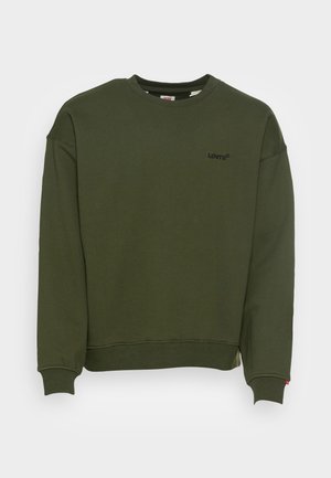 Olivgrüner Sweatshirt mit Rundhalsausschnitt, langen Ärmeln, gerippten Bündchen und Saum und kleinem schwarzem Levi's-Logo auf der linken Brust.
