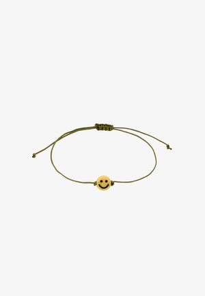 Justerbar armbånd i olivengrøn snor med en lille gul smiley-perle centreret på snoren.