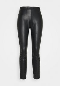 Černé legíny z umělé kůže s hladkým povrchem, slim fit a elastickým pasem. Obsahují rafinované švy pro zvýraznění tvaru.