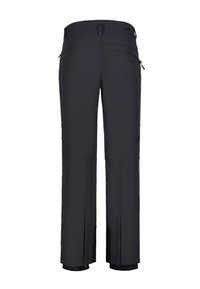 Svarta isolerade skidbyxor med dragkedjefickor, förstärkta knän och dragkedjor vid anklarna för snöskydd, visade bakifrån.