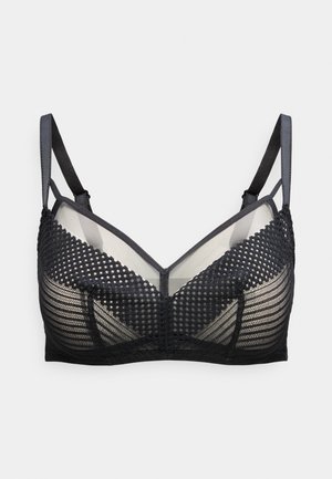 Μαύρο διάφανο σουτιέν με δίχτυ και σχέδιο πουά, διαθέτει ρυθμιζόμενες τιράντες ώμου και στήριξη με μπανέλα.