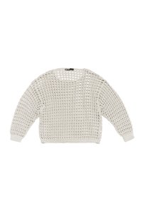 Off-white gebreide trui met een losse, open weefstructuur, een brede halslijn en lange mouwen. Voorzien van geribde manchetten en zoom.