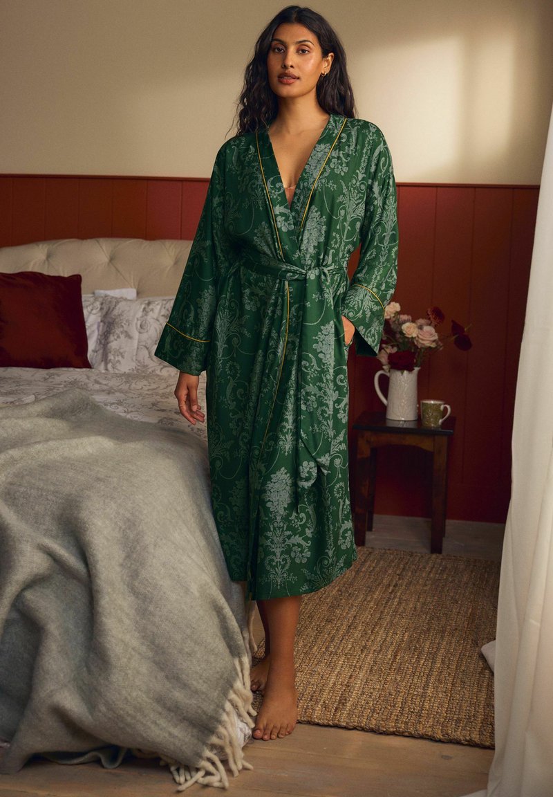emerald green dressing gown Grecian Cut-Out Surplice High-Neck Tie Sleeveless Empire Waist Maxi Dr –  Luxury on a Dime main image 0