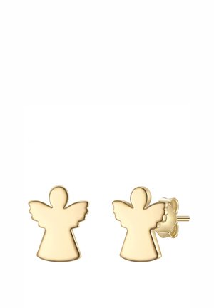 Pendientes de stud en forma de ángel de color dorado con bordes redondeados, que presentan una superficie lisa y brillante y un diseño sencillo.