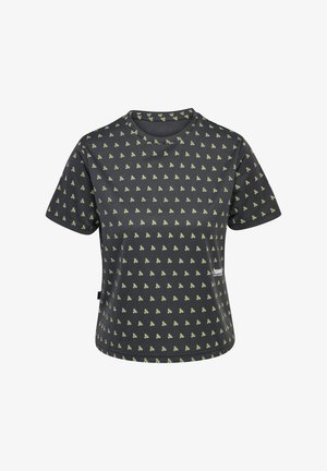 Sort t-shirt med korte ærmer og grønne cykelmønstre. Rund hals og afslappet pasform. Fremstillet af åndbart materiale. Logo på siden.