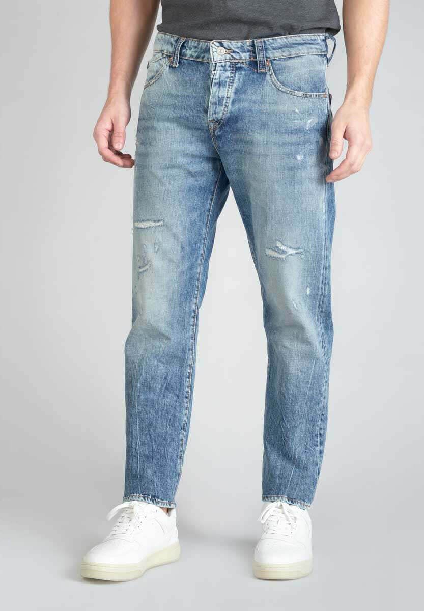 Jeans Flare Vintage Bleu Le Temps Des Cerises - Coupe évasée, Toile Italienne Stretch, Bouton Turquoise - 3