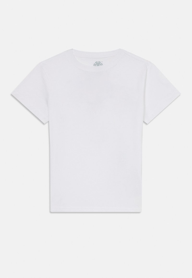 Λευκό βαμβακερό t-shirt με γύρο λαιμό, κοντά μανίκια και λεία υφή. Χωρίς ορατά σχέδια ή αξεσουάρ. Απλός σχεδιασμός.