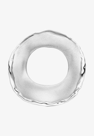 Silver circular bowl with a wavy edge, smooth texture, and a polished finish, featuring an open center and a slightly elevated rim.