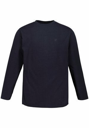 Marineblauw langemouwen T-shirt van katoen, met een ronde hals en een klein logo op de borst. Glad materiaal, normale pasvorm.