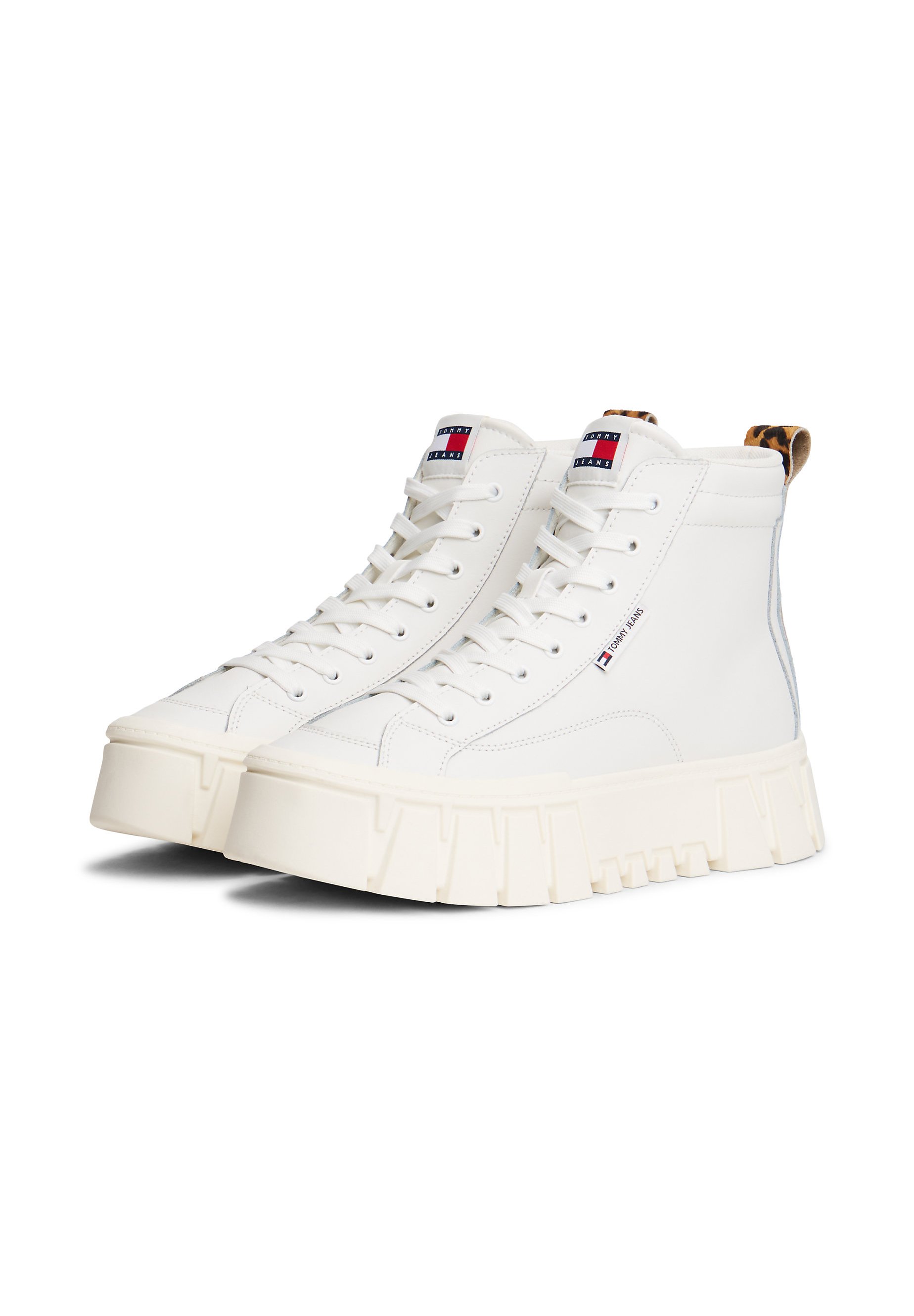 Tommy Jeans VULC FLATFORM LEOPARD - Sneakers high - ecru/alb