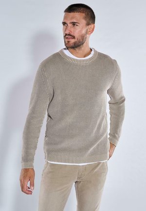 RUNDHALS  - Strickpullover - braunbeige