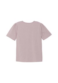 Lyserød kortærmet t-shirt med puffede skuldre og rund halsudskæring, lavet af blødt, struktureret stof med en subtil glans.