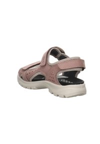 Light pink leather sandal with perforated details, adjustable straps, and a cushioned white sole. Designed for comfort and breathability.
