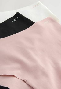 Trois paires de leggings en tissu rose, noir et blanc. Chacune a une texture douce avec le logo "NEXT" brodé en couleurs contrastées sur la taille.