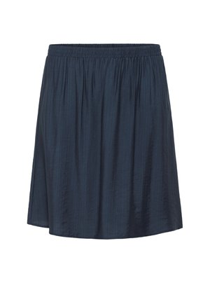 Jupe légère bleu marine avec une taille élastique. Présente un design fluide et une texture subtile avec une finition douce et froissée.