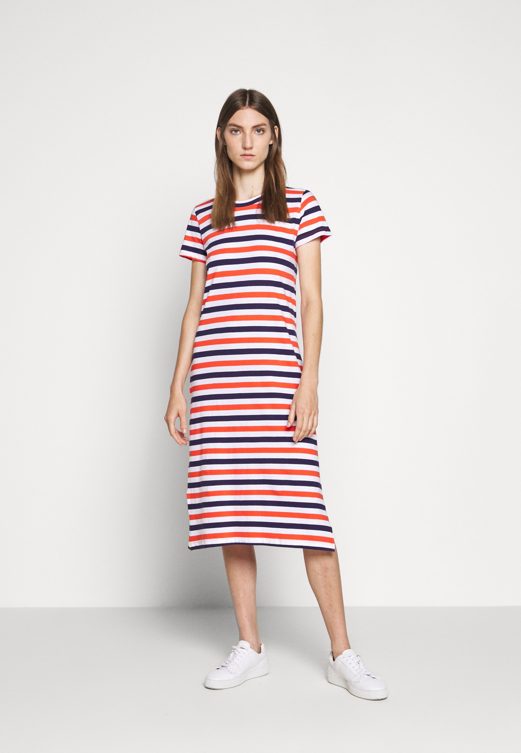 J Crew Midi Dress In Stripe Jersey Dress Cherry Dosido Navy Red Red Zalando Ie
