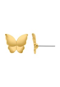 Goldene, schmetterlingsförmige Ohrstecker mit glatter Oberfläche und polierter Ausführung. Inklusive eines Schmetterlingsverschlusses für sicheren Halt.