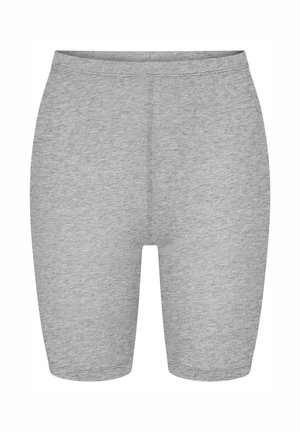 Grå cykelshorts i bomullsblandning med en åtsittande design, elastisk midja och en slät yta. Inga synliga mönster eller detaljer.