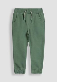 Grüne Sweatpants mit elastischem Bund, Kordelzug, zwei seitlichen Taschen und gerippten Bündchen an den Knöcheln. Weicher Stoff und lockere Passform.