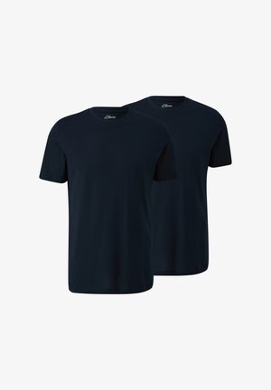 Tamno plave pamučne majice kratkih rukava s okruglim izrezom, s glatkom teksturom i klasičnim krojem. Prikazane su dvije majice.