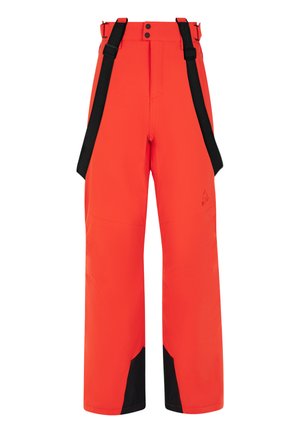 Lys orange snesække med sorte detaljer, justerbare seler, knaplukning, bred ben-design og forstærkede nederste paneler for holdbarhed.