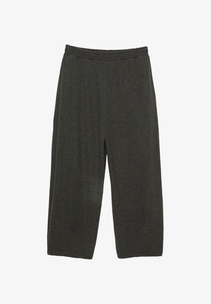 Sötét szürke, laza szabású nadrág, puha anyagból készült. Rugalmas derékpánttal és kényelmes, egyenes szárú kialakítással rendelkezik.