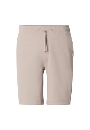Șorturi bej deschis din amestec de bumbac, cu talie elastică, șnur ajustabil și buzunare laterale. Textură fină și design până la genunchi.
