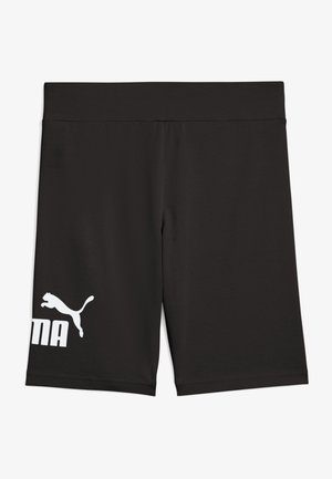 Pantaloni scurți atletici negri confecționați dintr-un material elastic. Prezintă o talie elastică și un logo Puma alb cu silueta unui puma sărind pe piciorul stâng.