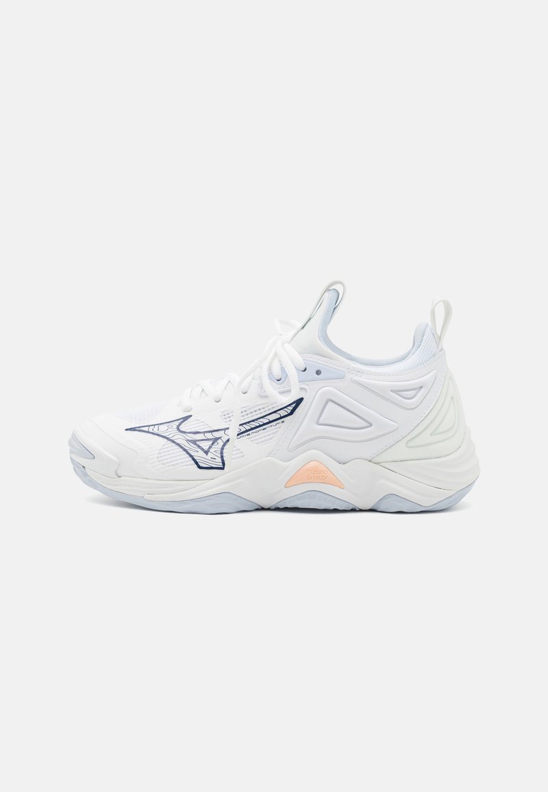 Mizuno WAVE MOMENTUM 3 - Volejbalové boty - white/halogen blue/peach parfa