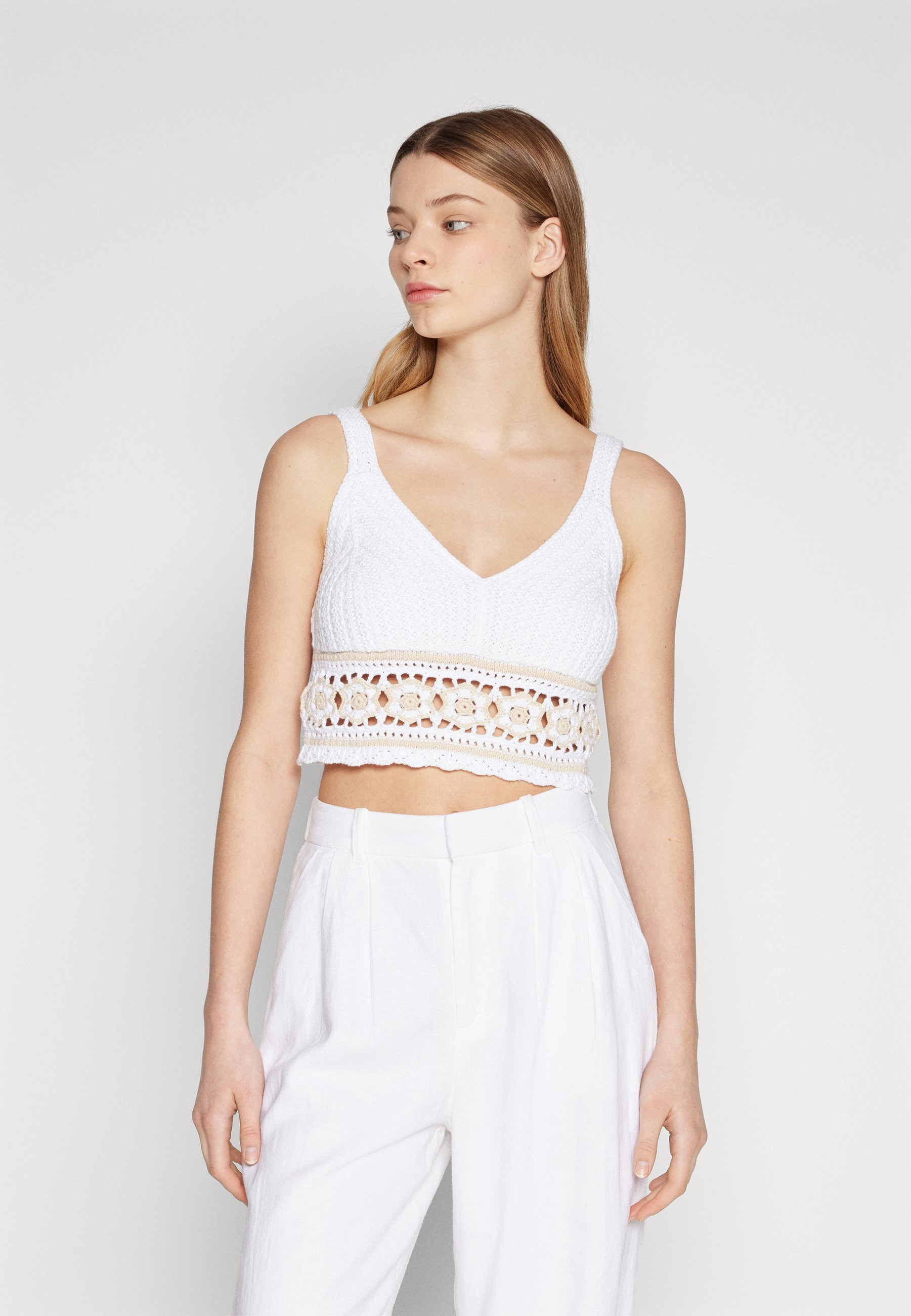 Hollister Co. BARE CROCHET BRALETTE - Blouse - bright white/brazilian  sand/off-white - Zalando