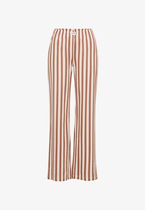 Brune og cremefarvede, bredbenede bukser med elastisk talje. Fremstillet af blødt stof med lodrette striber og en afslappet pasform.