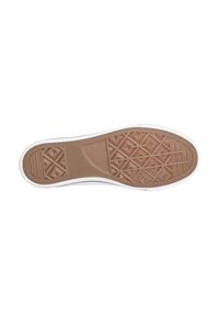 Sole in gomma con motivo geometrico testurizzato beige, rifinita con un bordo bianco. Forma piatta e arrotondata adatta per calzature casual.