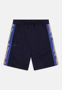 Marinblå shorts i bomull med elastisk midja, har sidofickor och kontrasterande blå och guld logoband.