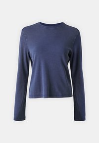Marineblaue Langarmshirt aus weichem Stoff mit Rundhalsausschnitt, lockerer Passform und dezenten Nähten entlang der Säume.