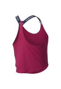 Top de cultivo magenta con tirantes ajustables en azul marino que presenta el texto blanco "JUST DO IT." como marca.