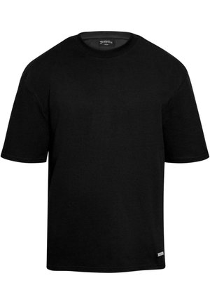 Sort kortærmet t-shirt lavet af bomuld, med rund halsudskæring og et enkelt design. Indeholder et lille mærkelabel nederst.