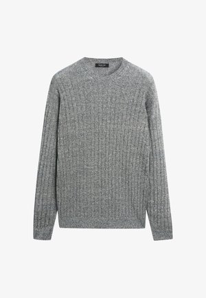 Massimo Dutti, Striped stand collar 100% linen shirt - Trui - mottled dark blue
